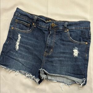 Versace Blue Distressed Jean Shorts Raw Hem